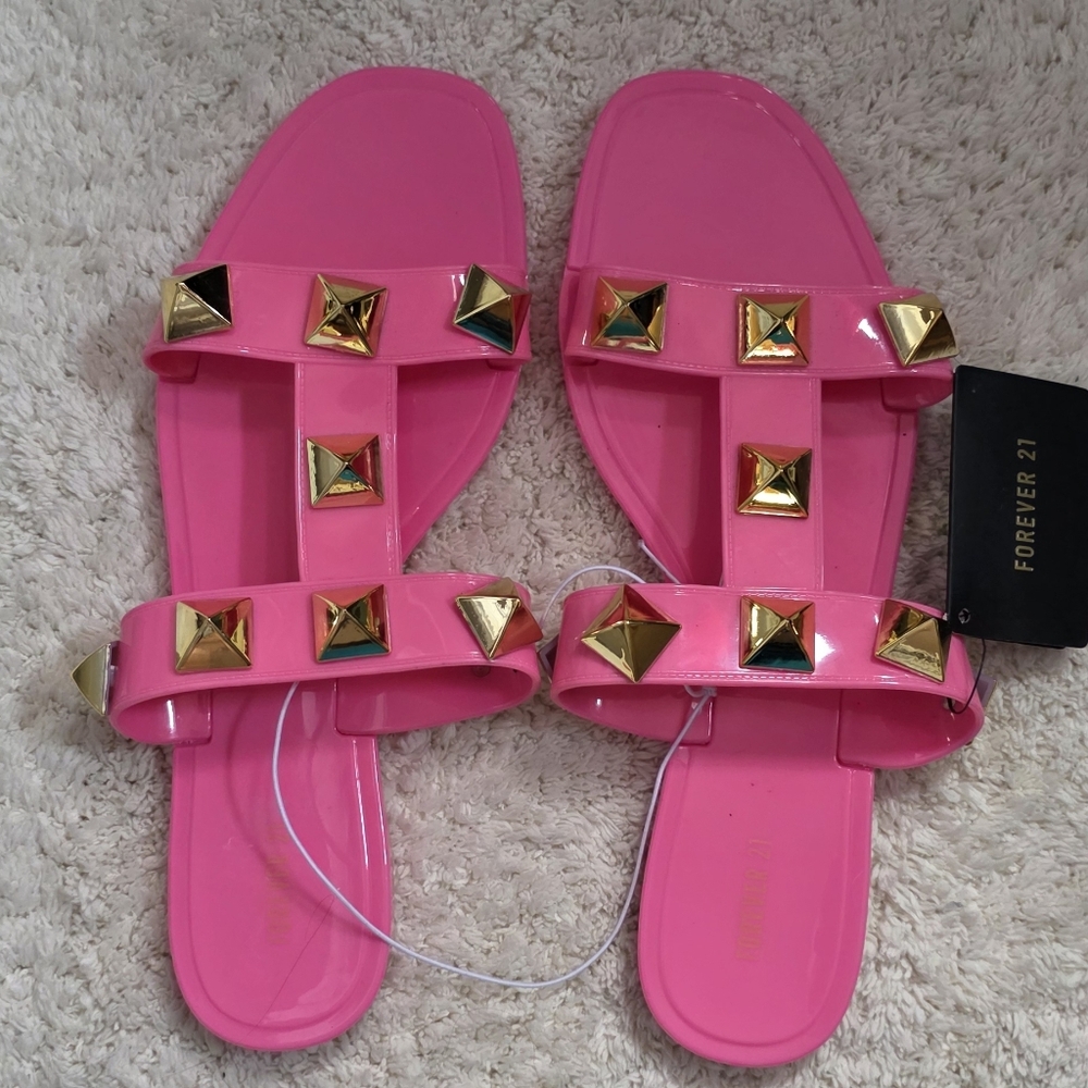 Forever 21 Hot Pink Sandals with Gold Accents